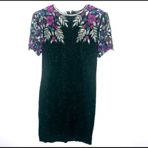 Vintage 80s Sequined Black Dress